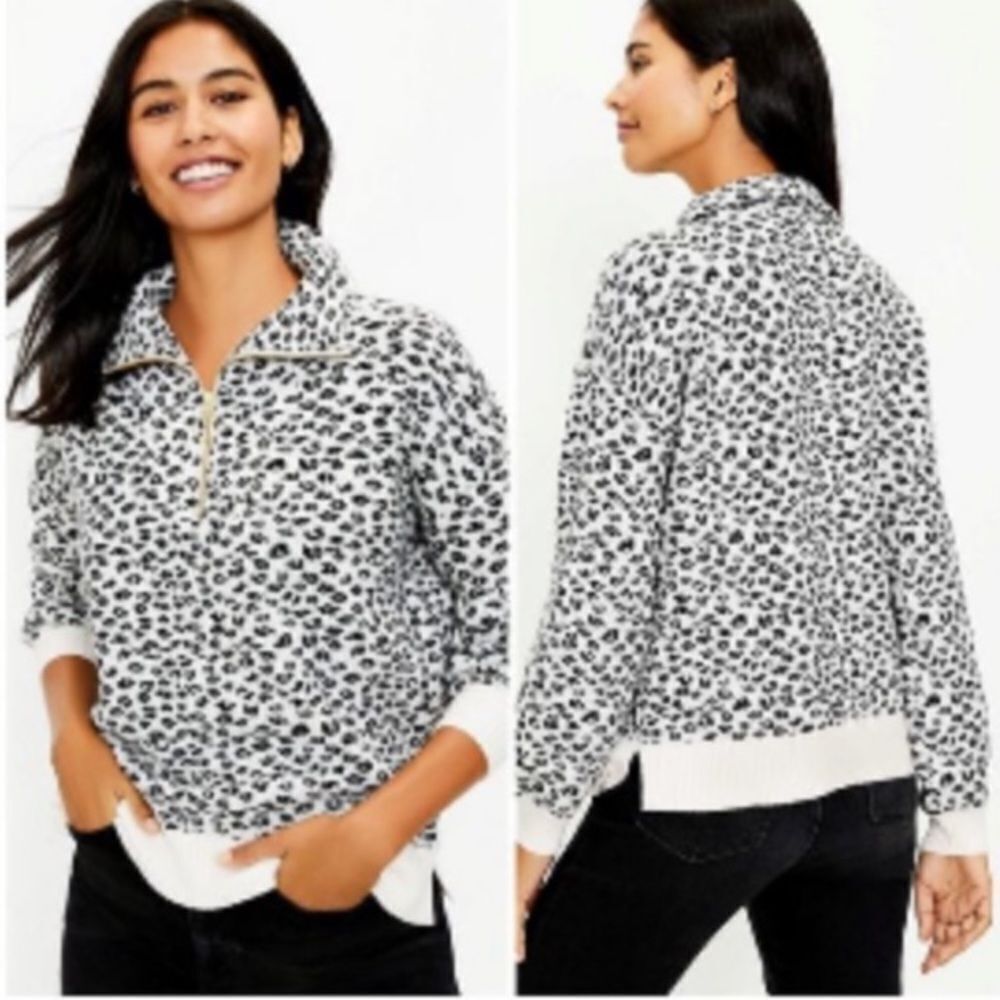 LOFT Leopard Print 1/4 Zip Casual Sweater